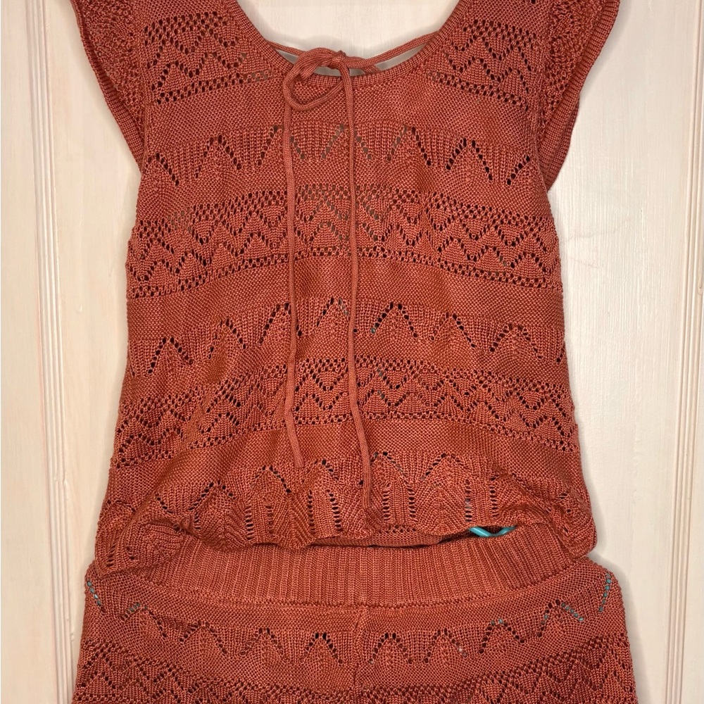 Rust Knit Sleeveless Top and Shorts Set